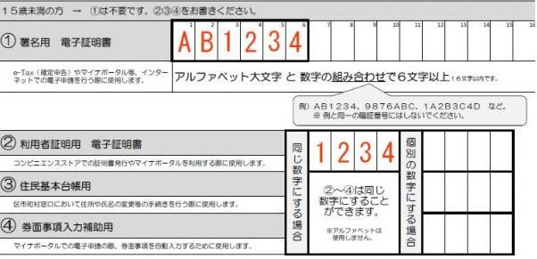 写真：暗証番号記載票の記入例