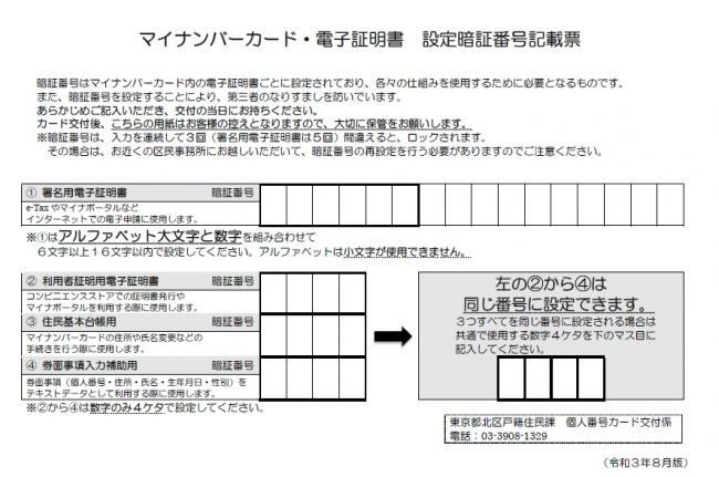 写真：設定暗証番号記載表