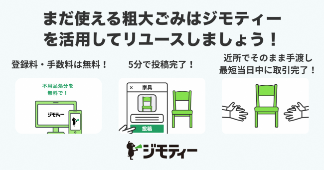 イラスト：まだ使える粗大ごみはジモティーを活用してリユースしましょう！
