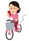 イラスト：自転車に乗りながらスマホを見る女性