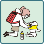 イラスト：幼いきょうだいの世話をしている様子