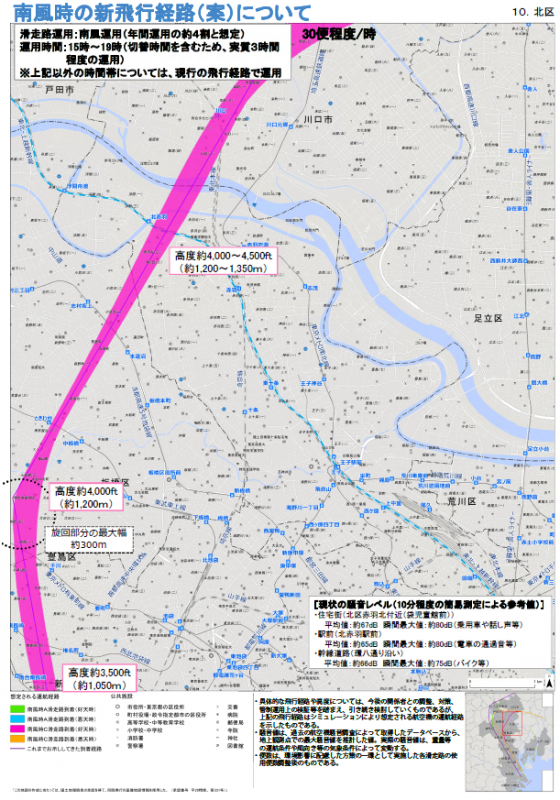 イラスト：南風時の新飛行経路（案）詳細図