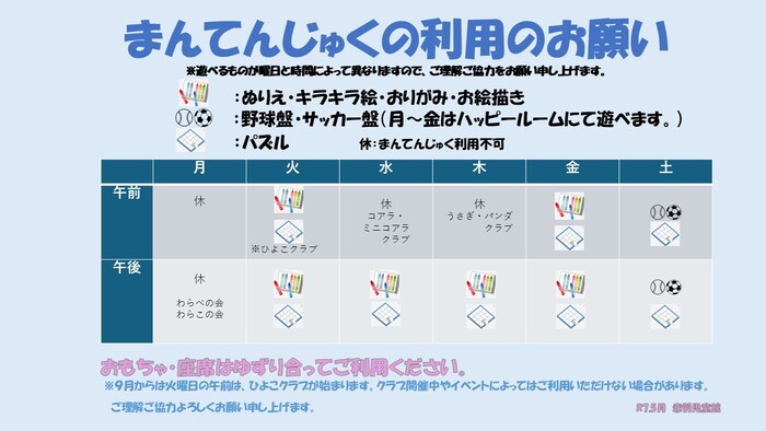 まんてん利用表の写真