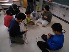 サツマイモのツルをリースにしている写真